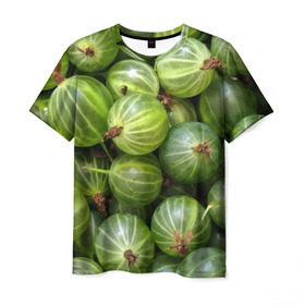 Мужская футболка 3D с принтом Крыжовник в Курске, 100% полиэфир | прямой крой, круглый вырез горловины, длина до линии бедер | Тематика изображения на принте: еда | зеленый | крыжовник | растения | текстура | фрукты | ягоды