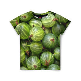 Детская футболка 3D с принтом Крыжовник в Курске, 100% гипоаллергенный полиэфир | прямой крой, круглый вырез горловины, длина до линии бедер, чуть спущенное плечо, ткань немного тянется | еда | зеленый | крыжовник | растения | текстура | фрукты | ягоды