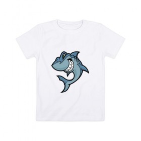 Детская футболка хлопок с принтом Акула Blue в Курске, 100% хлопок | круглый вырез горловины, полуприлегающий силуэт, длина до линии бедер | 