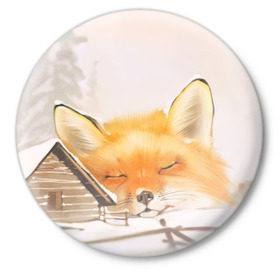 Значок с принтом Сон в Курске,  металл | круглая форма, металлическая застежка в виде булавки | fox | red | лиса | лисенок | рыжая