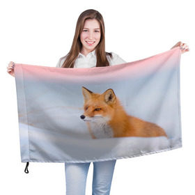 Флаг 3D с принтом Morning в Курске, 100% полиэстер | плотность ткани — 95 г/м2, размер — 67 х 109 см. Принт наносится с одной стороны | fox | red | лиса | лисенок | рыжая