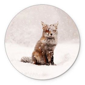 Коврик круглый с принтом Snow в Курске, резина и полиэстер | круглая форма, изображение наносится на всю лицевую часть | fox | red | лиса | лисенок | рыжая