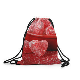 Рюкзак-мешок 3D с принтом Мармеладные сердца в Курске, 100% полиэстер | плотность ткани — 200 г/м2, размер — 35 х 45 см; лямки — толстые шнурки, застежка на шнуровке, без карманов и подкладки | еда | конфеты | красный | мармелад | сердечки | сладости