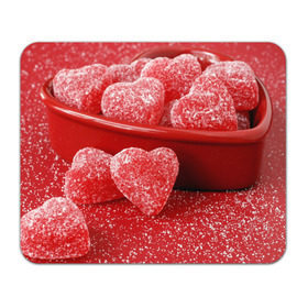 Коврик прямоугольный с принтом Мармеладные сердца в Курске, натуральный каучук | размер 230 х 185 мм; запечатка лицевой стороны | еда | конфеты | красный | мармелад | сердечки | сладости
