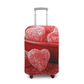 Чехол для чемодана 3D с принтом Мармеладные сердца в Курске, 86% полиэфир, 14% спандекс | двустороннее нанесение принта, прорези для ручек и колес | еда | конфеты | красный | мармелад | сердечки | сладости