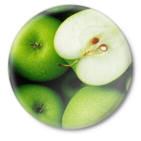 Значок с принтом Зеленые яблоки в Курске,  металл | круглая форма, металлическая застежка в виде булавки | Тематика изображения на принте: еда | зеленый | фрукты | яблоко