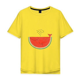 Мужская футболка хлопок Oversize с принтом Кит Арбуз в Курске, 100% хлопок | свободный крой, круглый ворот, “спинка” длиннее передней части | Тематика изображения на принте: арбуз | иллюзия | кит | лето | море | океан | принт | рыба | семечки | фонтан | фрукты | ягоды