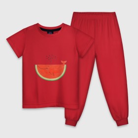 Детская пижама хлопок с принтом Кит Арбуз в Курске, 100% хлопок |  брюки и футболка прямого кроя, без карманов, на брюках мягкая резинка на поясе и по низу штанин
 | Тематика изображения на принте: арбуз | иллюзия | кит | лето | море | океан | принт | рыба | семечки | фонтан | фрукты | ягоды