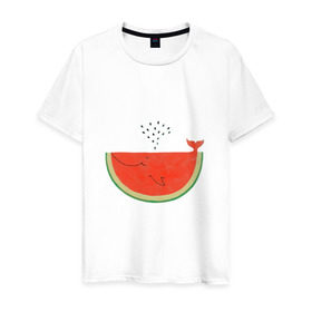 Мужская футболка хлопок с принтом Кит Арбуз в Курске, 100% хлопок | прямой крой, круглый вырез горловины, длина до линии бедер, слегка спущенное плечо. | арбуз | иллюзия | кит | лето | море | океан | принт | рыба | семечки | фонтан | фрукты | ягоды