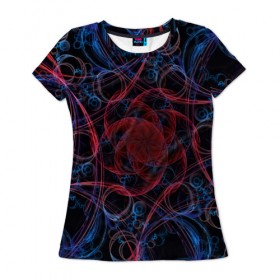 Женская футболка 3D с принтом Оптические линии в Курске, 100% полиэфир ( синтетическое хлопкоподобное полотно) | прямой крой, круглый вырез горловины, длина до линии бедер | 3d | абстракция | другие | краска | линии | оптические | полосы | прикольные | разводы | узоры | фрактал | цветные | яркие