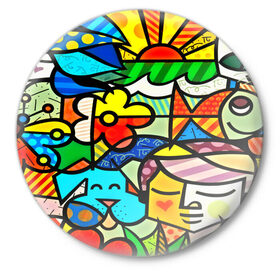 Значок с принтом Картинка-мозаика в Курске,  металл | круглая форма, металлическая застежка в виде булавки | 3d | другие | животные | кот | мозаика | насекомые | прикольные | птицы | собака | солнце | текстуры | узор | цветные | цветы | яркие
