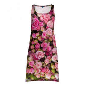 Платье-майка 3D с принтом Розовый рай в Курске, 100% полиэстер | полуприлегающий силуэт, широкие бретели, круглый вырез горловины, удлиненный подол сзади. | бутон | лепестки | роза | розовый | розочка | цветок | цветы