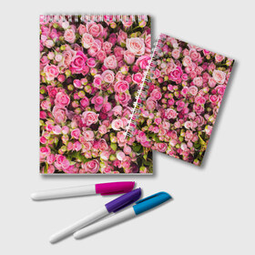 Блокнот с принтом Розовый рай в Курске, 100% бумага | 48 листов, плотность листов — 60 г/м2, плотность картонной обложки — 250 г/м2. Листы скреплены удобной пружинной спиралью. Цвет линий — светло-серый
 | Тематика изображения на принте: бутон | лепестки | роза | розовый | розочка | цветок | цветы