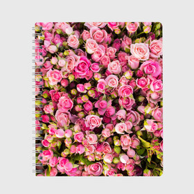 Тетрадь с принтом Розовый рай в Курске, 100% бумага | 48 листов, плотность листов — 60 г/м2, плотность картонной обложки — 250 г/м2. Листы скреплены сбоку удобной пружинной спиралью. Уголки страниц и обложки скругленные. Цвет линий — светло-серый
 | Тематика изображения на принте: бутон | лепестки | роза | розовый | розочка | цветок | цветы