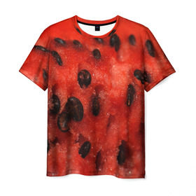 Мужская футболка 3D с принтом Арбуз 3 в Курске, 100% полиэфир | прямой крой, круглый вырез горловины, длина до линии бедер | арбуз | еда | косточки | красный | растения | фрукты | ягода