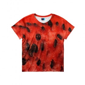 Детская футболка 3D с принтом Арбуз 3 в Курске, 100% гипоаллергенный полиэфир | прямой крой, круглый вырез горловины, длина до линии бедер, чуть спущенное плечо, ткань немного тянется | арбуз | еда | косточки | красный | растения | фрукты | ягода