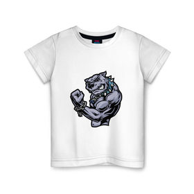 Детская футболка хлопок с принтом Бульдог в Курске, 100% хлопок | круглый вырез горловины, полуприлегающий силуэт, длина до линии бедер | 