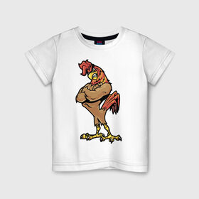 Детская футболка хлопок с принтом Бойцовский петух в Курске, 100% хлопок | круглый вырез горловины, полуприлегающий силуэт, длина до линии бедер | 