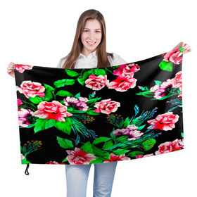 Флаг 3D с принтом Цветочный узор в Курске, 100% полиэстер | плотность ткани — 95 г/м2, размер — 67 х 109 см. Принт наносится с одной стороны | 