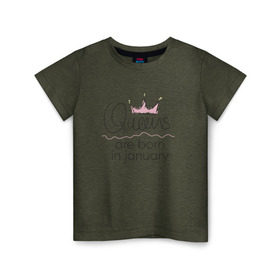 Детская футболка хлопок с принтом Королевы рождаются в январе в Курске, 100% хлопок | круглый вырез горловины, полуприлегающий силуэт, длина до линии бедер | queen january