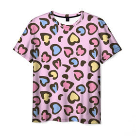 Мужская футболка 3D с принтом Леопардовые сердечки в Курске, 100% полиэфир | прямой крой, круглый вырез горловины, длина до линии бедер | животные | леопард | леопардовый | принт | розовый | сердечко | сердце | текстура