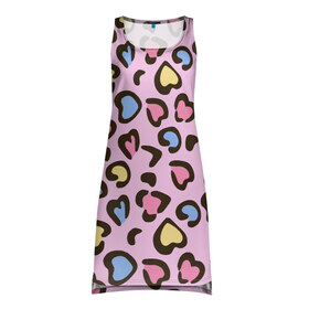 Платье-майка 3D с принтом Леопардовые сердечки в Курске, 100% полиэстер | полуприлегающий силуэт, широкие бретели, круглый вырез горловины, удлиненный подол сзади. | животные | леопард | леопардовый | принт | розовый | сердечко | сердце | текстура
