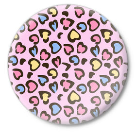 Значок с принтом Леопардовые сердечки в Курске,  металл | круглая форма, металлическая застежка в виде булавки | Тематика изображения на принте: животные | леопард | леопардовый | принт | розовый | сердечко | сердце | текстура