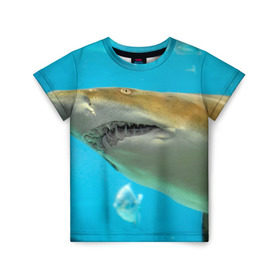 Детская футболка 3D с принтом Тигровая акула в Курске, 100% гипоаллергенный полиэфир | прямой крой, круглый вырез горловины, длина до линии бедер, чуть спущенное плечо, ткань немного тянется | голубое море | океан | рыба