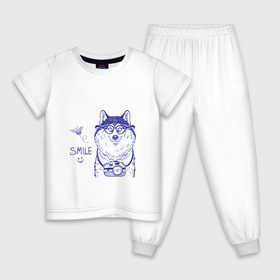 Детская пижама хлопок с принтом Smile в Курске, 100% хлопок |  брюки и футболка прямого кроя, без карманов, на брюках мягкая резинка на поясе и по низу штанин
 | smile | лето | очки | пчела | смайл | улыбка | фотоаппарат | хаски. маламут