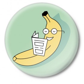 Значок с принтом Банан читает в Курске,  металл | круглая форма, металлическая застежка в виде булавки | 