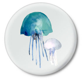 Значок с принтом Медуза в Курске,  металл | круглая форма, металлическая застежка в виде булавки | акварель | медуза | море | океан