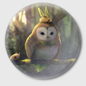 Значок с принтом Волшебная Сова в Курске,  металл | круглая форма, металлическая застежка в виде булавки | owl | мудрость | птица | сова | филин
