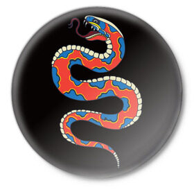 Значок с принтом Змея в Курске,  металл | круглая форма, металлическая застежка в виде булавки | Тематика изображения на принте: змея | кобра | самурай | тату | япония