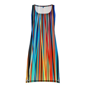 Платье-майка 3D с принтом Colored stripes в Курске, 100% полиэстер | полуприлегающий силуэт, широкие бретели, круглый вырез горловины, удлиненный подол сзади. | 3d | colored stripes | абстракция | другие | картинка | краски | линии | отблеск | полосы | прикольные | радуга | свет | цветные | яркие