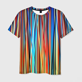 Мужская футболка 3D с принтом Colored stripes в Курске, 100% полиэфир | прямой крой, круглый вырез горловины, длина до линии бедер | Тематика изображения на принте: 3d | colored stripes | абстракция | другие | картинка | краски | линии | отблеск | полосы | прикольные | радуга | свет | цветные | яркие
