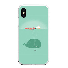 Чехол для iPhone XS Max матовый с принтом Кит с корабликами в Курске, Силикон | Область печати: задняя сторона чехла, без боковых панелей | Тематика изображения на принте: кит | корабли | лодки | море | океан | шарики | якорь | якоря