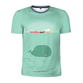 Мужская футболка 3D спортивная с принтом Кит с корабликами в Курске, 100% полиэстер с улучшенными характеристиками | приталенный силуэт, круглая горловина, широкие плечи, сужается к линии бедра | кит | корабли | лодки | море | океан | шарики | якорь | якоря