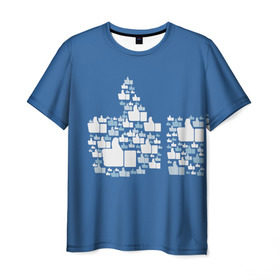 Мужская футболка 3D с принтом Лайк в Курске, 100% полиэфир | прямой крой, круглый вырез горловины, длина до линии бедер | белый | вверх | лайк | лучшее | мне нравится | новинки | палец | популярное | рука | синий | цвет