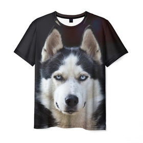 Мужская футболка 3D с принтом Хаски в Курске, 100% полиэфир | прямой крой, круглый вырез горловины, длина до линии бедер | dog | лабрадор | мопс | пес | собака | такса | хаски | щеночек