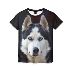 Женская футболка 3D с принтом Хаски в Курске, 100% полиэфир ( синтетическое хлопкоподобное полотно) | прямой крой, круглый вырез горловины, длина до линии бедер | dog | лабрадор | мопс | пес | собака | такса | хаски | щеночек