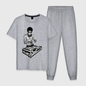 Мужская пижама хлопок с принтом Брюс Ли Dj в Курске, 100% хлопок | брюки и футболка прямого кроя, без карманов, на брюках мягкая резинка на поясе и по низу штанин
 | брюс ли dj
