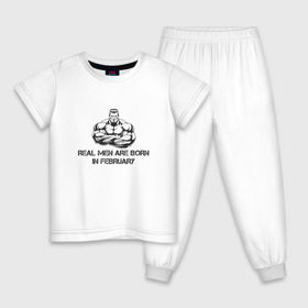 Детская пижама хлопок с принтом Настоящие мужчины рождаются в феврале в Курске, 100% хлопок |  брюки и футболка прямого кроя, без карманов, на брюках мягкая резинка на поясе и по низу штанин
 | февраль