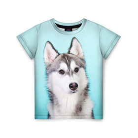 Детская футболка 3D с принтом Blue в Курске, 100% гипоаллергенный полиэфир | прямой крой, круглый вырез горловины, длина до линии бедер, чуть спущенное плечо, ткань немного тянется | dog | бандит | пес | собака | хаски | хаски бандит | щеночек