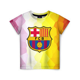 Детская футболка 3D с принтом FCB в Курске, 100% гипоаллергенный полиэфир | прямой крой, круглый вырез горловины, длина до линии бедер, чуть спущенное плечо, ткань немного тянется | fc barcelona | fcb | барса | барселона | болельщики | фанаты | футбол | футбольный клуб
