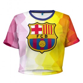 Женская футболка 3D укороченная с принтом FCB в Курске, 100% полиэстер | круглая горловина, длина футболки до линии талии, рукава с отворотами | fc barcelona | fcb | барса | барселона | болельщики | фанаты | футбол | футбольный клуб