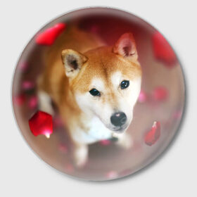 Значок с принтом Love в Курске,  металл | круглая форма, металлическая застежка в виде булавки | dog | ину | пес | сиба | сиба ину | собака