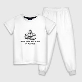 Детская пижама хлопок с принтом Настоящие мужчины рождаются в августе в Курске, 100% хлопок |  брюки и футболка прямого кроя, без карманов, на брюках мягкая резинка на поясе и по низу штанин
 | август