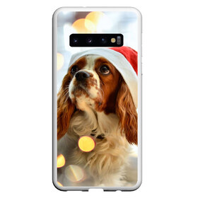 Чехол для Samsung Galaxy S10 с принтом Рождество в Курске, Силикон | Область печати: задняя сторона чехла, без боковых панелей | Тематика изображения на принте: dog | кавалер кинг чарльз спаниель | новый год | пес | рождество | собака