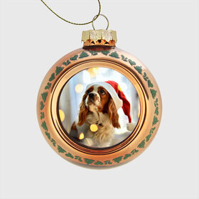 Стеклянный ёлочный шар с принтом Рождество в Курске, Стекло | Диаметр: 80 мм | dog | кавалер кинг чарльз спаниель | новый год | пес | рождество | собака
