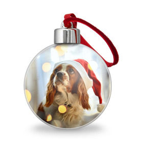 Ёлочный шар с принтом Рождество в Курске, Пластик | Диаметр: 77 мм | dog | кавалер кинг чарльз спаниель | новый год | пес | рождество | собака